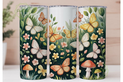 Whimsical Mushrooms & Butterflies PNG Sublimation PixelChick 