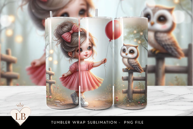 Whimsical Owl Balloon Tumbler Wrap, Cute Kids Forest PNG Sublimation BijouBay 