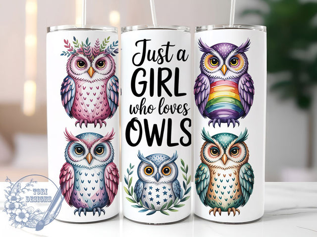 Whimsical Owl Lover Tumbler, Girl With Owls, Sublimation Art, 20oz Tumbler, Whimsical Theme, Nature Style, Bird Design Sublimation ToriDesigns 