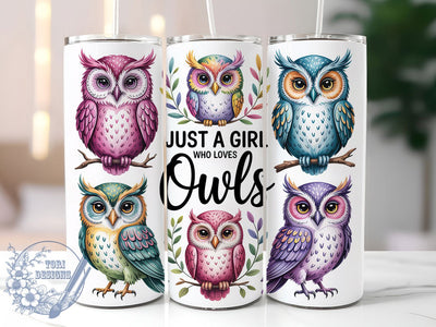 Whimsical Owl Lover Tumbler, Girl With Owls, Sublimation Art, 20oz Tumbler, Whimsical Theme, Nature Style, Bird Design Sublimation ToriDesigns 