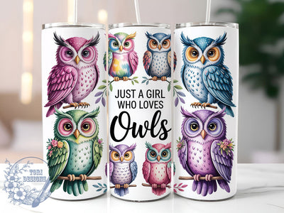 Whimsical Owl Lover Tumbler, Girl With Owls, Sublimation Art, 20oz Tumbler, Whimsical Theme, Nature Style, Bird Design Sublimation ToriDesigns 