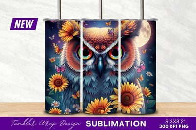 Whimsical Owl With Sunflowers And Butterflies Sublimation Regulrcrative 