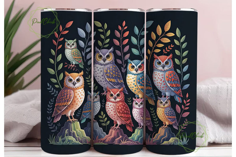 Whimsical Owls 20oz Tumbler Wrap Sublimation PixelChick 