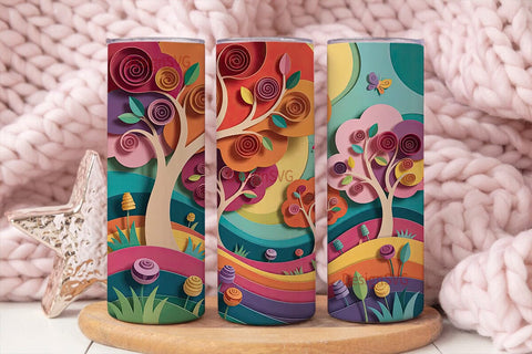 Whimsical Paper Forest 20oz Tumbler Wrap Sublimation DesignSVG 