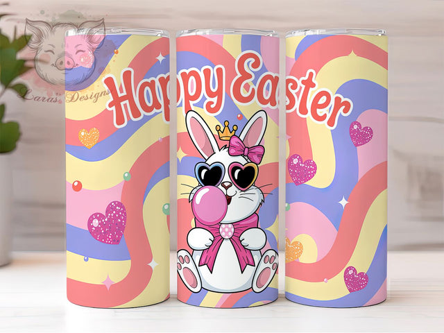 Whimsical Pastel Bunny Easter Bubble Tumbler Wrap, Bunny Blowing Bubble PNG, Happy Easter Tumbler, Brush Stroke Sublimation Design, 20oz Easter Wrap PNG, Cute Bunny Tumbler Design Sublimation Lara' s Designs 