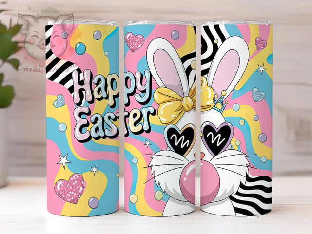 Whimsical Pastel Bunny Easter Bubble Tumbler Wrap, Bunny Blowing Bubble PNG, Happy Easter Tumbler, Brush Stroke Sublimation Design, 20oz Easter Wrap PNG, Cute Bunny Tumbler Design Sublimation Lara' s Designs 