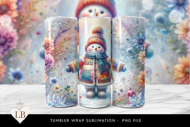 Whimsical Patchwork Snowman Tumbler Wrap Sublimation BijouBay 