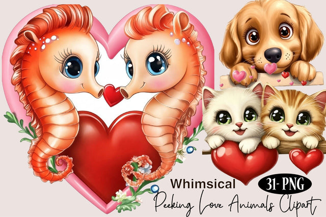 Whimsical Peeking Love Animals Clipart Sublimation SVGArt 