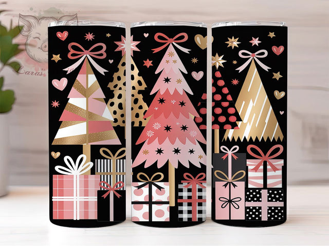 Whimsical Pink Christmas Tree Tumbler, Modern Tree Wrap, Pink Holiday Mug, Brown Christmas Design, Sublimation Wrap, Festive Drinkware, Cute Winter Gift Sublimation Lara' s Designs 