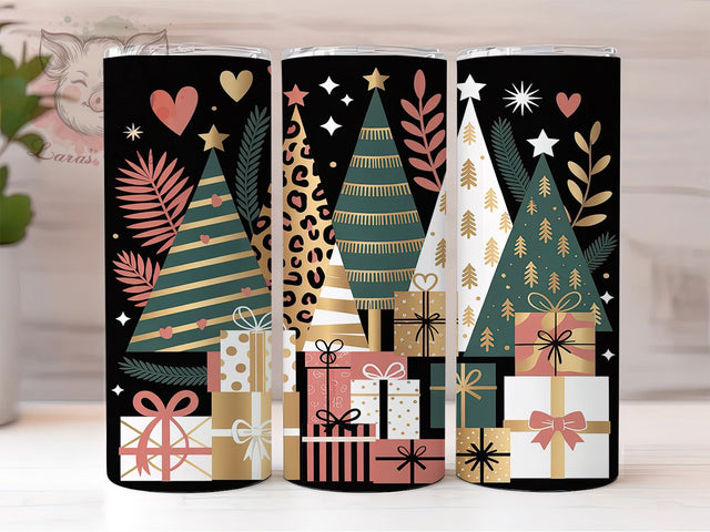 Whimsical Pink Christmas Tree Tumbler, Modern Tree Wrap, Pink Holiday Mug, Brown Christmas Design, Sublimation Wrap, Festive Drinkware, Cute Winter Gift Sublimation Lara' s Designs 