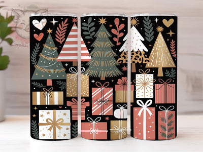 Whimsical Pink Christmas Tree Tumbler, Modern Tree Wrap, Pink Holiday Mug, Brown Christmas Design, Sublimation Wrap, Festive Drinkware, Cute Winter Gift Sublimation Lara' s Designs 