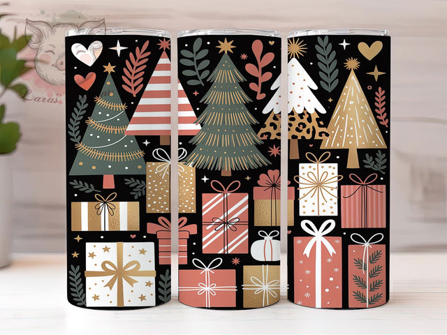 Whimsical Pink Christmas Tree Tumbler, Modern Tree Wrap, Pink Holiday Mug, Brown Christmas Design, Sublimation Wrap, Festive Drinkware, Cute Winter Gift Sublimation Lara' s Designs 