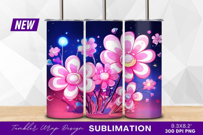 Whimsical pink flowers tumbler png graphic Sublimation Regulrcrative 