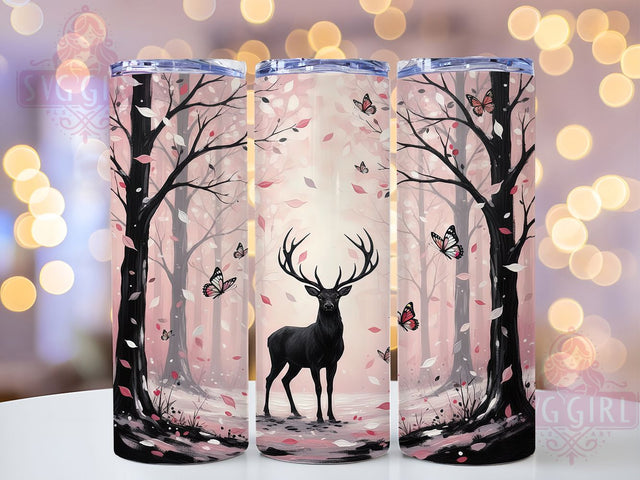 Whimsical Pink Forest Deer Tumbler, Pink Woodland Pattern, Cute Deer Design, 20Oz Sublimation Wrap, Romantic Forest Art, Whimsical Deer Texture, Tumbler Sublimation Sublimation SvggirlplusArt 