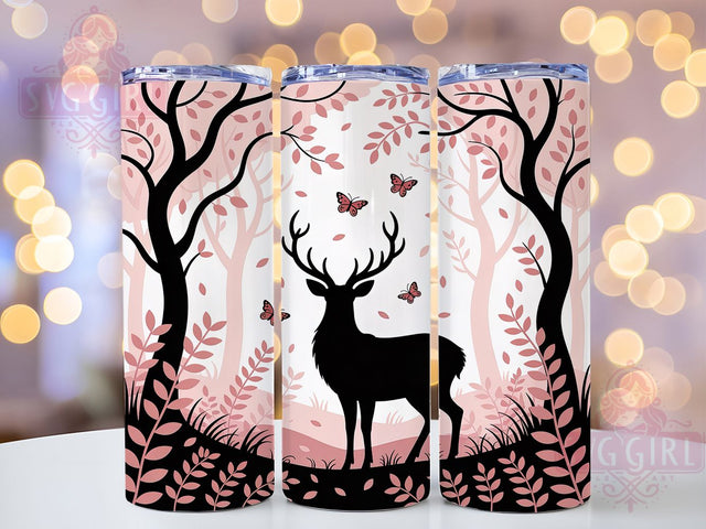 Whimsical Pink Forest Deer Tumbler, Pink Woodland Pattern, Cute Deer Design, 20Oz Sublimation Wrap, Romantic Forest Art, Whimsical Deer Texture, Tumbler Sublimation Sublimation SvggirlplusArt 