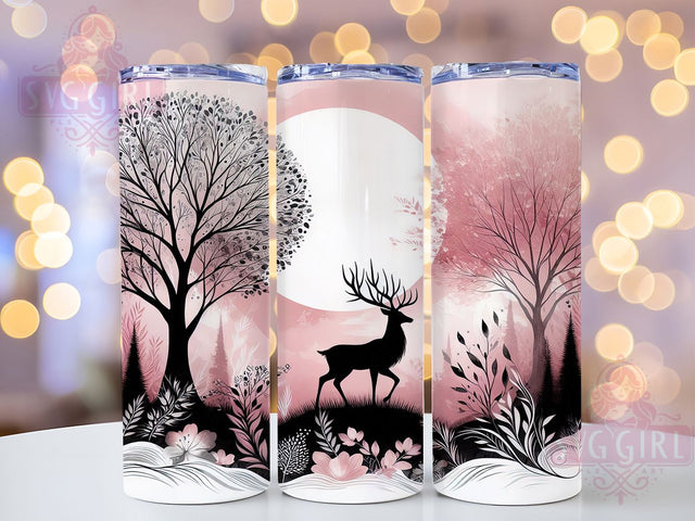 Whimsical Pink Forest Deer Tumbler, Pink Woodland Pattern, Cute Deer Design, 20Oz Sublimation Wrap, Romantic Forest Art, Whimsical Deer Texture, Tumbler Sublimation Sublimation SvggirlplusArt 