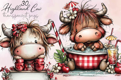 Whimsical Pool Day Highland Cow Clipart Sublimation SVGArt 