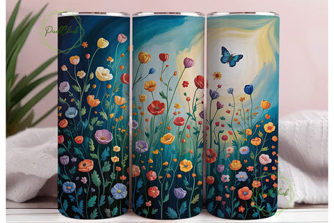 Whimsical Poppy & Butterfly 20oz Tumbler Sublimation PixelChick 