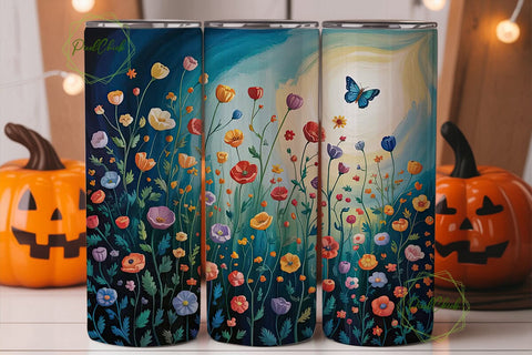 Whimsical Poppy & Butterfly 20oz Tumbler Sublimation PixelChick 