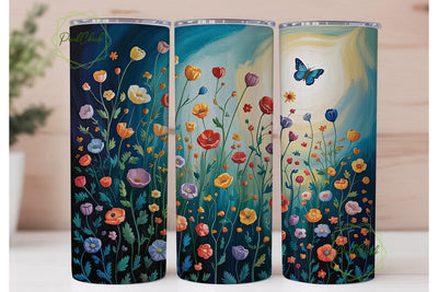 Whimsical Poppy & Butterfly 20oz Tumbler Sublimation PixelChick 