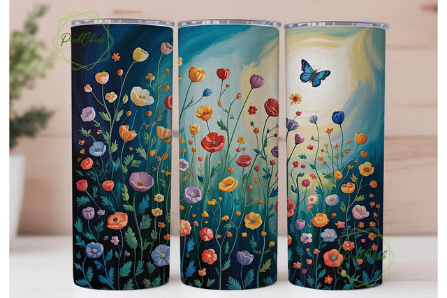 Whimsical Poppy & Butterfly 20oz Tumbler Sublimation PixelChick 