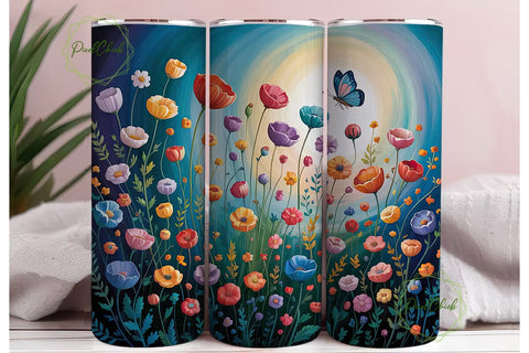 Whimsical Poppy & Butterfly 20oz Tumbler Sublimation PixelChick 