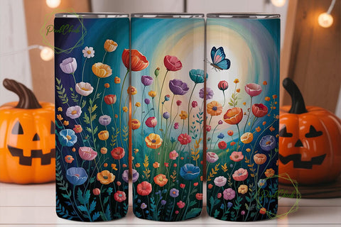 Whimsical Poppy & Butterfly 20oz Tumbler Sublimation PixelChick 