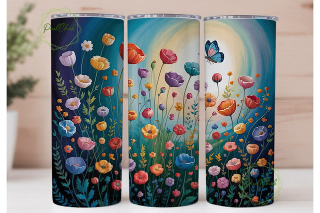 Whimsical Poppy & Butterfly 20oz Tumbler Sublimation PixelChick 