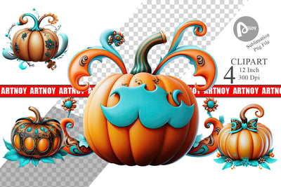 Whimsical Pumpkin Clipart Sublimation artnoy 