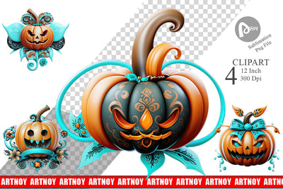 Whimsical Pumpkin Clipart Sublimation artnoy 