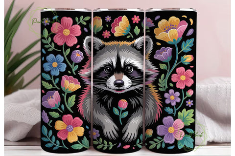 Whimsical Raccoon 20oz Tumbler Wrap Sublimation PixelChick 