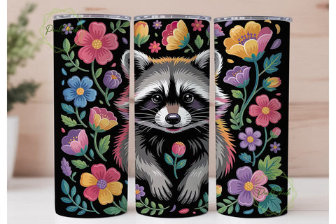 Whimsical Raccoon 20oz Tumbler Wrap Sublimation PixelChick 