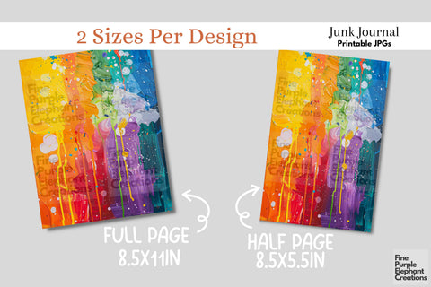 Whimsical Rainbow Pride Digital Junk Journal Kit Half Page Digital Pattern Fine Purple Elephant Creations 