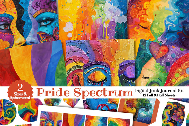 Whimsical Rainbow Pride Digital Junk Journal Kit Half Page Digital Pattern Fine Purple Elephant Creations 
