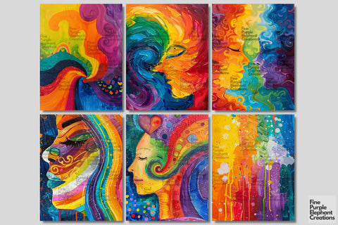 Whimsical Rainbow Pride Digital Junk Journal Kit Half Page Digital Pattern Fine Purple Elephant Creations 