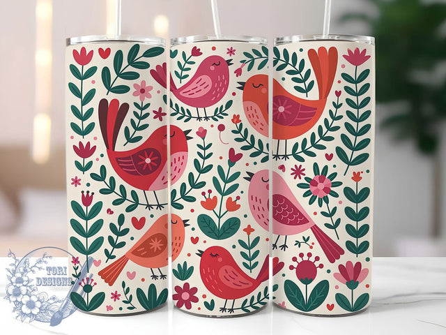 Whimsical Red Bird Tumbler, Whimsical Bird Tumbler, Artistic Bird Wrap, Colorful Bird Wrap, Playful Red Bird Wrap, Sublimation Design, Trendy Gift Idea Sublimation ToriDesigns 