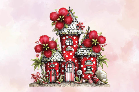 Whimsical Red Fairy Mushroom House PNG Sublimation SVGArt 