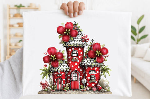Whimsical Red Fairy Mushroom House PNG Sublimation SVGArt 