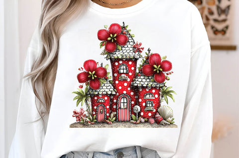 Whimsical Red Fairy Mushroom House PNG Sublimation SVGArt 