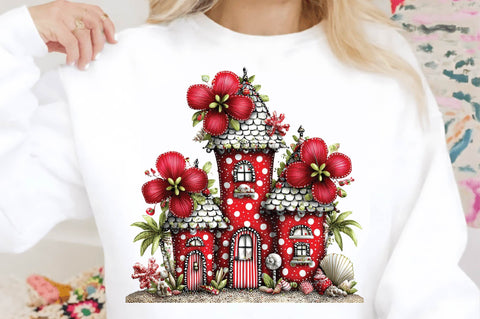 Whimsical Red Fairy Mushroom House PNG Sublimation SVGArt 