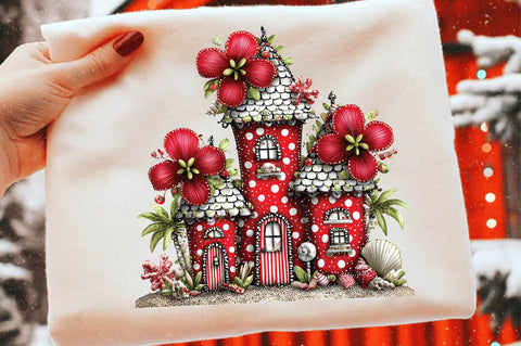 Whimsical Red Fairy Mushroom House PNG Sublimation SVGArt 