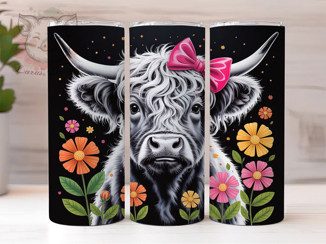 Whimsical Retro Easter Highland Cow Tumbler, Retro Floral Cow Tumbler, Cute Cow Wrap, Whimsical Easter Wrap, Country Farm Animal Wrap, Sublimation Design, Trendy Gift Idea Sublimation Lara' s Designs 