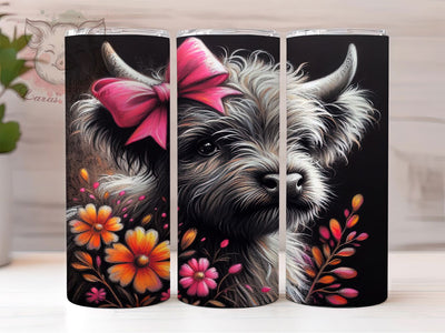 Whimsical Retro Easter Highland Cow Tumbler, Retro Floral Cow Tumbler, Cute Cow Wrap, Whimsical Easter Wrap, Country Farm Animal Wrap, Sublimation Design, Trendy Gift Idea Sublimation Lara' s Designs 