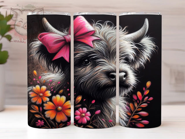 Whimsical Retro Easter Highland Cow Tumbler, Retro Floral Cow Tumbler, Cute Cow Wrap, Whimsical Easter Wrap, Country Farm Animal Wrap, Sublimation Design, Trendy Gift Idea Sublimation Lara' s Designs 