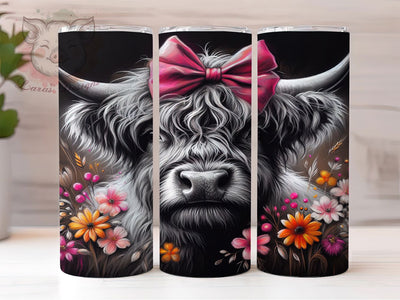Whimsical Retro Easter Highland Cow Tumbler, Retro Floral Cow Tumbler, Cute Cow Wrap, Whimsical Easter Wrap, Country Farm Animal Wrap, Sublimation Design, Trendy Gift Idea Sublimation Lara' s Designs 