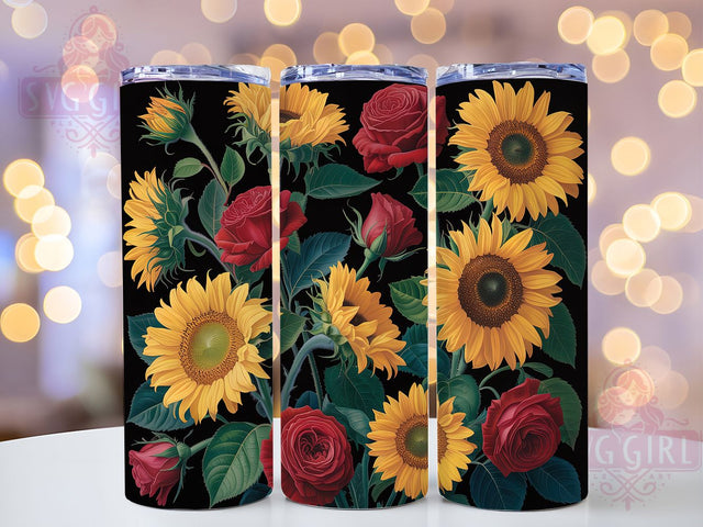 Whimsical Rose Sunflower Tumbler, Floral Tumbler Design, Rustic Flower Wrap, Whimsical Floral Wrap, Country Flower Wrap, Sublimation Design, Trendy Gift Idea Sublimation SvggirlplusArt 