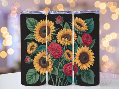 Whimsical Rose Sunflower Tumbler, Floral Tumbler Design, Rustic Flower Wrap, Whimsical Floral Wrap, Country Flower Wrap, Sublimation Design, Trendy Gift Idea Sublimation SvggirlplusArt 