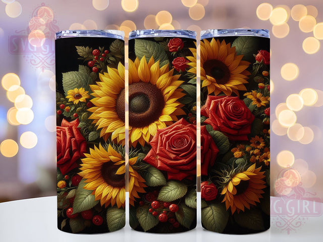 Whimsical Rose Sunflower Tumbler, Floral Tumbler Design, Rustic Flower Wrap, Whimsical Floral Wrap, Country Flower Wrap, Sublimation Design, Trendy Gift Idea Sublimation SvggirlplusArt 