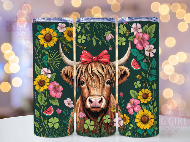 Whimsical Rustic Floral Cow Tumbler, Highland Cow Tumbler, Rustic Cow Wrap, Whimsical Cow Wrap, Country Cow Wrap, Sublimation Design, Trendy Gift Idea Sublimation SvggirlplusArt 