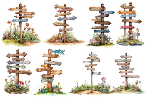 Whimsical Rustic Wood Signs Clipart Sublimation designartist 